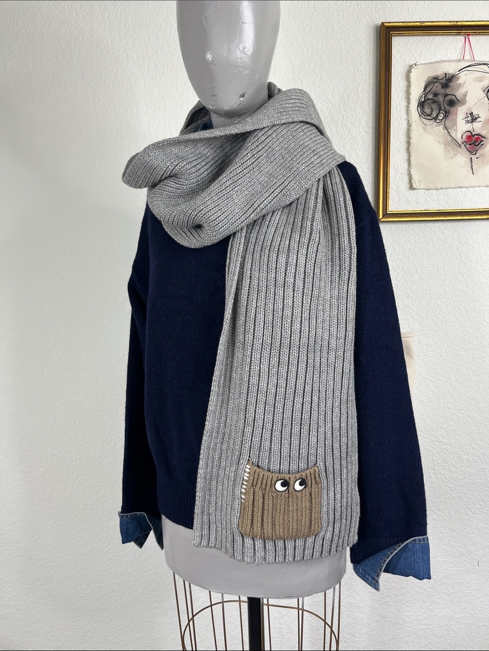 Uniqlo x Anya Hindmarch Knit Ribbed Contrast Unisex Googly Eyes Pocket Scarf
